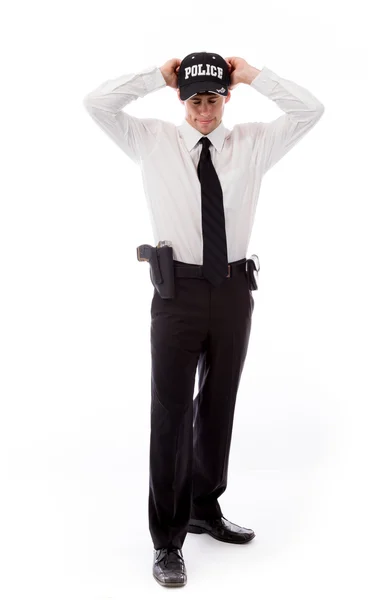 Policeman stressed and pulling hairs — Stock Photo, Image