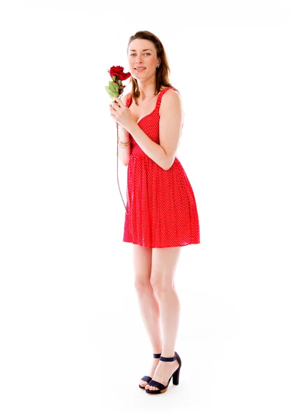 Модель влюблена в красные розы — стоковое фото