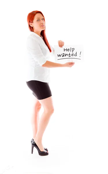 Model holding a Help wanted sign — Stock Photo, Image