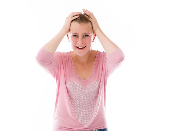 Model benadrukt en het trekken haren — Stockfoto