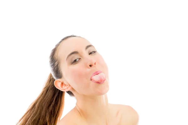 Modell streckt die Zunge heraus — Stockfoto