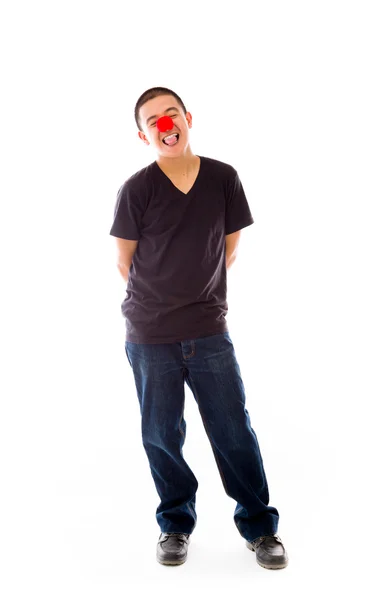 Modelo con nariz roja payaso — Foto de Stock