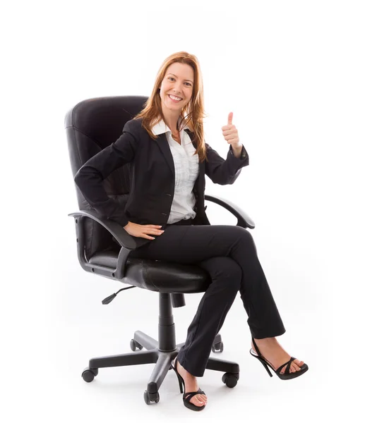 Model gesturing thumb up sign — Stock Photo, Image