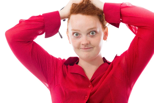 Modelo estressado puxando pelos — Fotografia de Stock