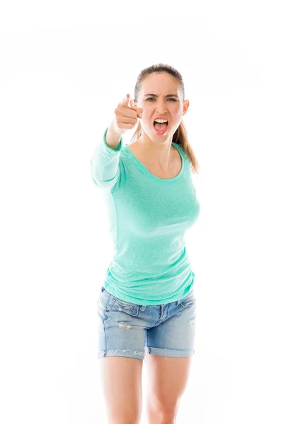 Model nagging scolding with finger — Stock Photo, Image