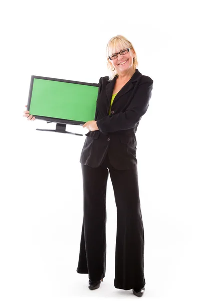 Model holding blank screen — Stock Photo, Image