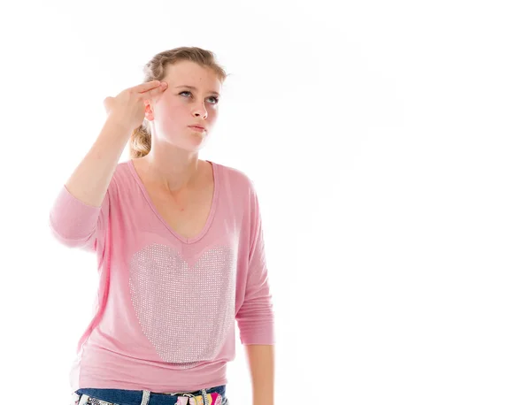 Model gesturing pistol tangan — Stok Foto