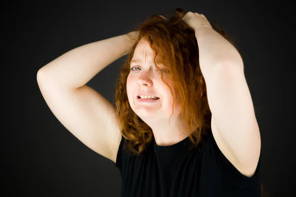 Stressed Model pulling hairs — Stock Photo, Image