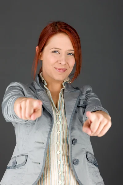 Model pointing to camera by fingers — Stock Photo, Image