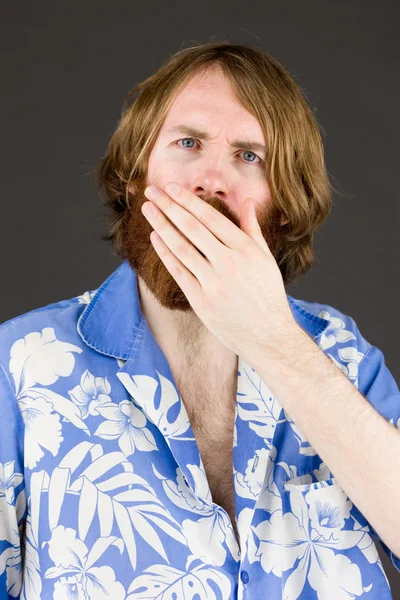 Shocked Model covering his mouth — Stock Photo, Image