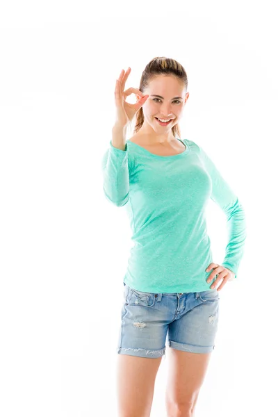 Modello gesturing ok segno — Foto Stock