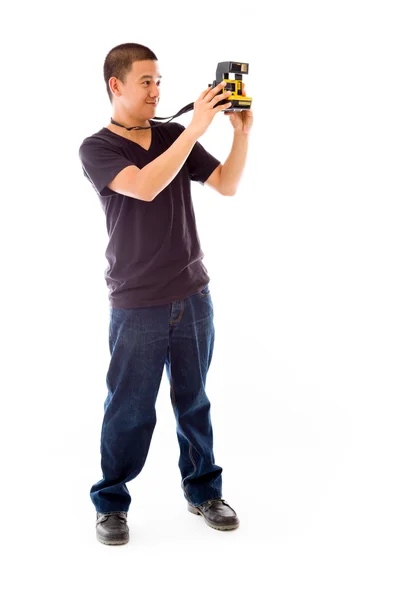 Model with camera polaroid — Stock Photo, Image