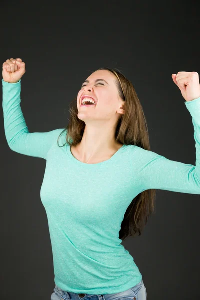 Model screaming with fists up — Stock Photo, Image