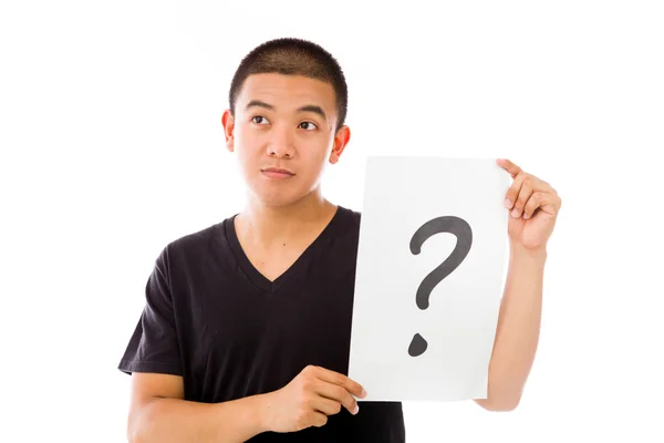 Model holding a question sign — Stock Photo, Image