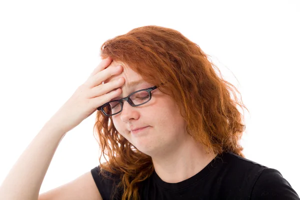 Model ashamed hiding face in hand — Stock Photo, Image