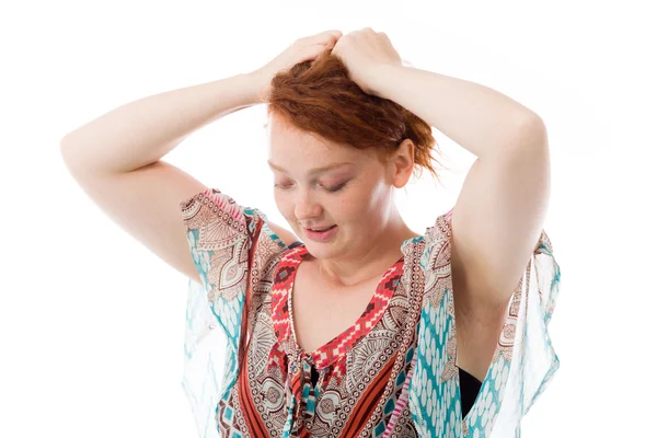 Model stressed and pulling hairs — Stock Photo, Image