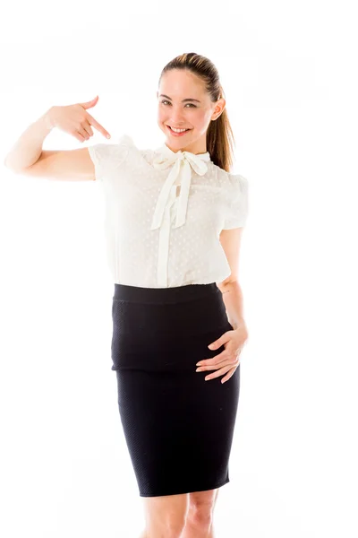 Model  pointing to herself — Stock Photo, Image
