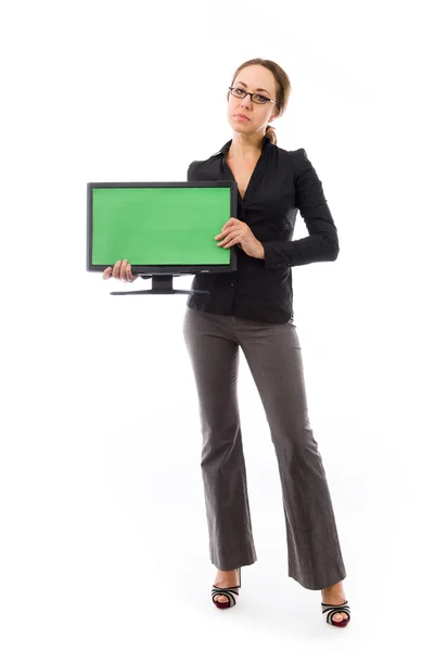 Model holding blank screen — Stock Photo, Image
