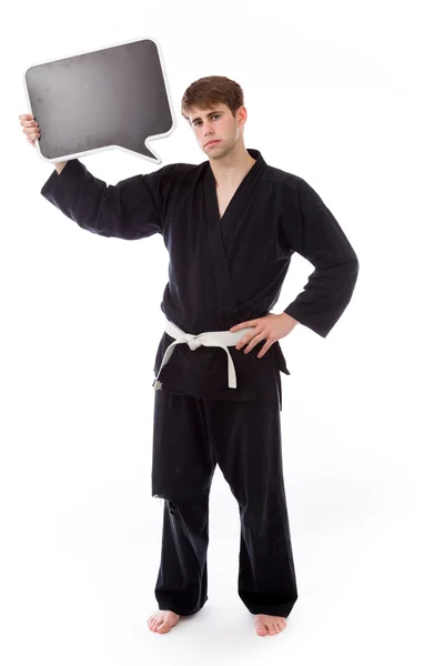 Model holding a empty speech bubble — Stock Photo, Image