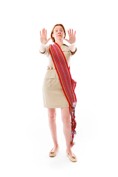 Woman gesturing stop sign — Stock Photo, Image