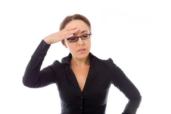 Geschäftsfrau schämt sich, Gesicht in der Hand zu verstecken — Stockfoto