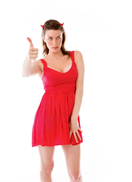 Model gesturing thumb up — Stock Photo, Image