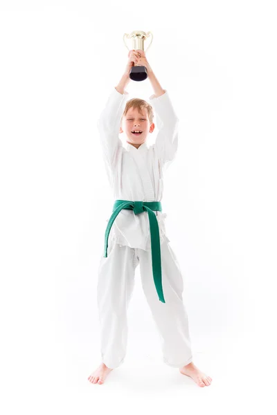 Boy holding a trophee — Stock Photo, Image