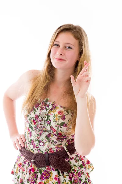 Model with fingers crossed for luck — Stock Photo, Image