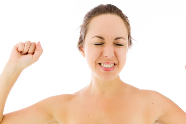 Model screaming with fist up — Stock Photo, Image