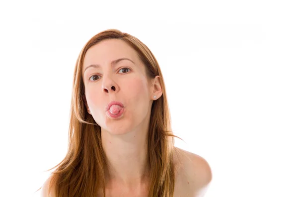 Kobieta wystaje język — Zdjęcie stockowe