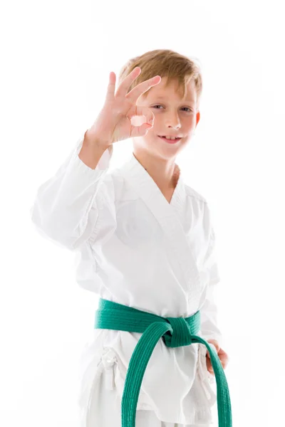 Boy gesturing ok hand sign — Stock Photo, Image