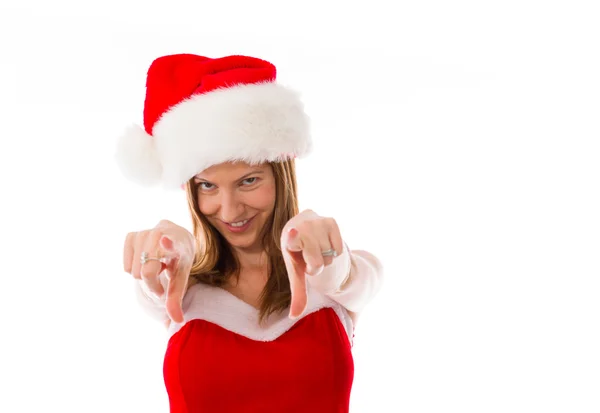 Woman pointing to camera — Stock Photo, Image