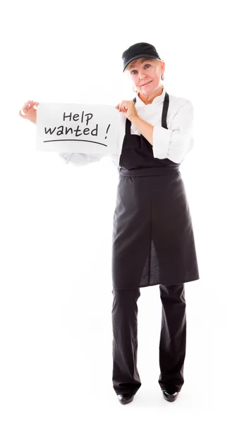 Model holding help wanted sign — Stock Photo, Image