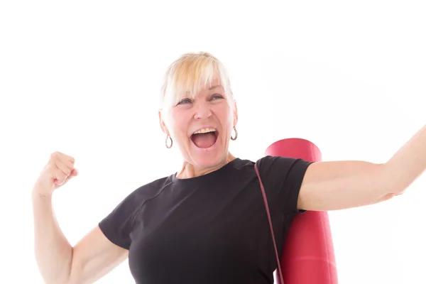 Model screaming with raised fists — Stock Photo, Image