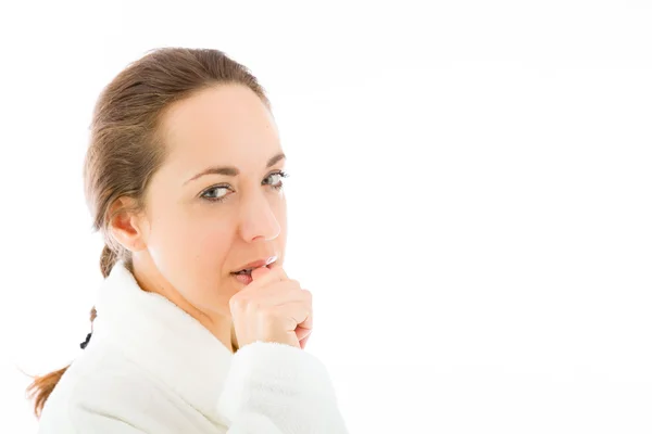 Modelo nervioso mordiendo las uñas de los dedos — Foto de Stock