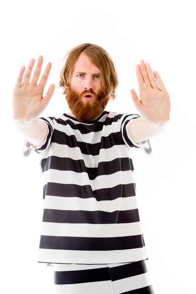 Model gesturing stop sign with both hands — Stock Photo, Image