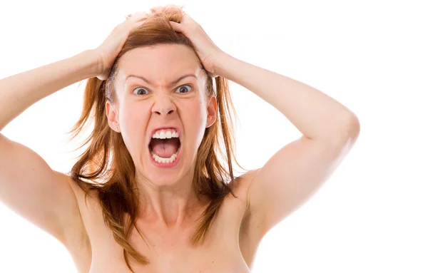 Woman stressed and pulling hairs — Stock Photo, Image