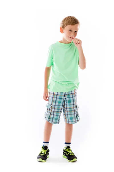 Nervous boy biting finger nails — Stock Photo, Image