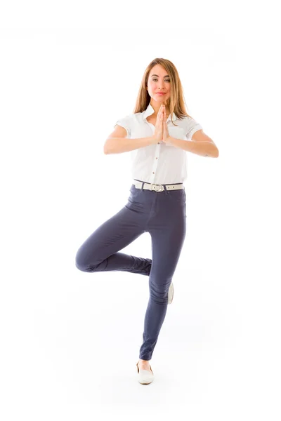 Model yoga konumda rahatlatıcı — Stok fotoğraf