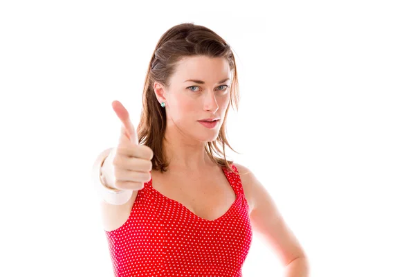 Model gesturing thumb up — Stock Photo, Image