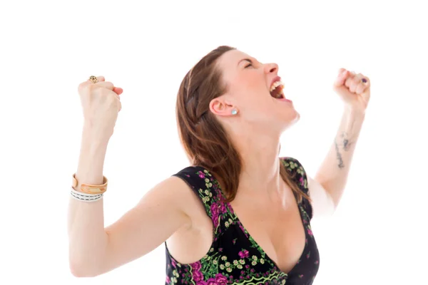 Model screaming with fists up — Stock Photo, Image