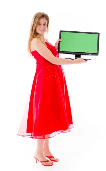 Model holding blank screen — Stock Photo, Image