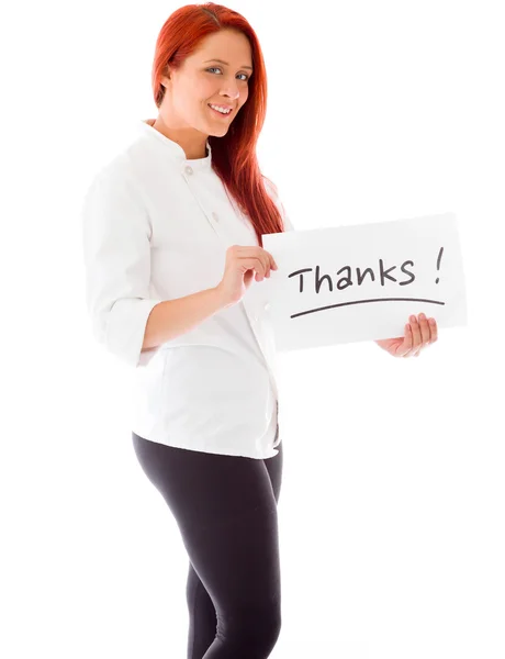 Model holding a Thanks sign — Stock Photo, Image