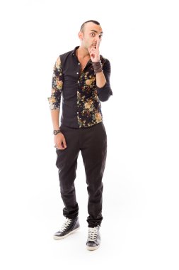 dudaklarında parmak ile model