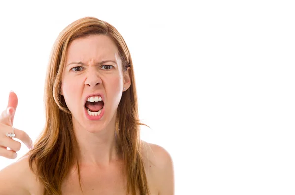 Woman nagging scolding with finger — Stock Photo, Image