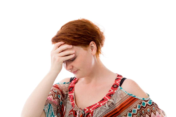 Model ashamed hiding face in hand — Stock Photo, Image