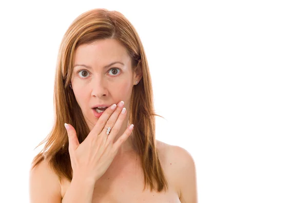 Model covering mouth with hand — Stock Photo, Image