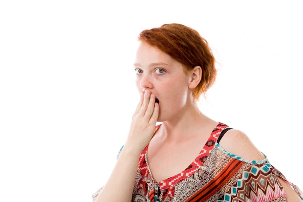 Model covering mouth with hand — Stock Photo, Image