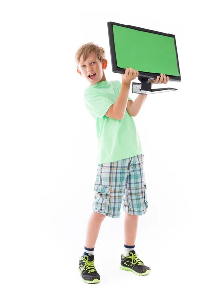 Boy holding blank screen — Stock Photo, Image