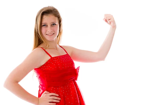 Strong model with arm curl — Stock Photo, Image